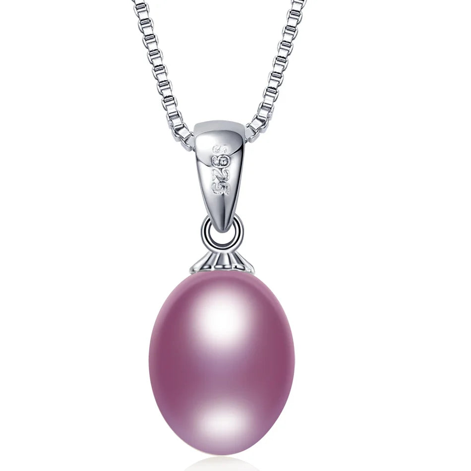 925 sterling silver necklace pendant for women genuine 100% Natural freshwater pearl jewelry 8-9mm wholesale price 4 colors gift