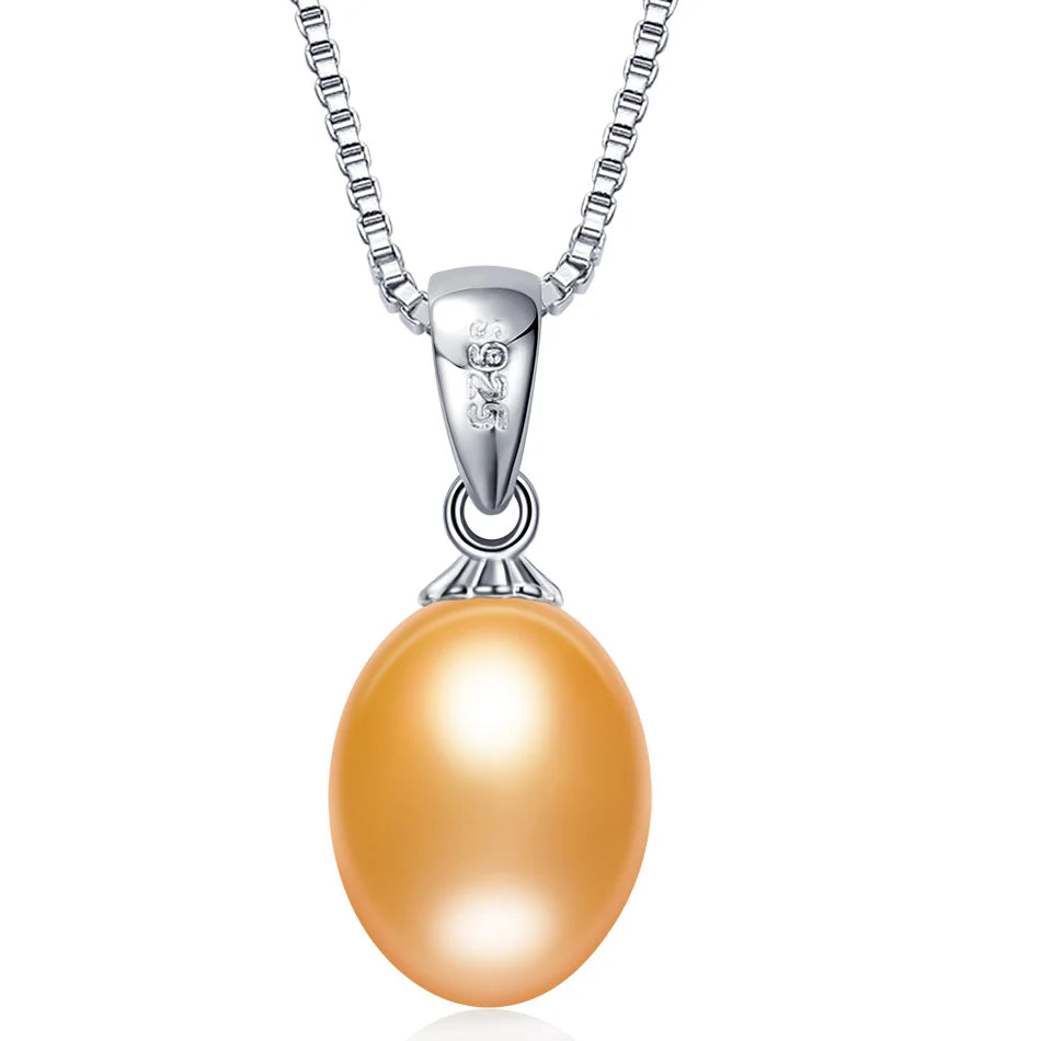 925 sterling silver necklace pendant for women genuine 100% Natural freshwater pearl jewelry 8-9mm wholesale price 4 colors gift