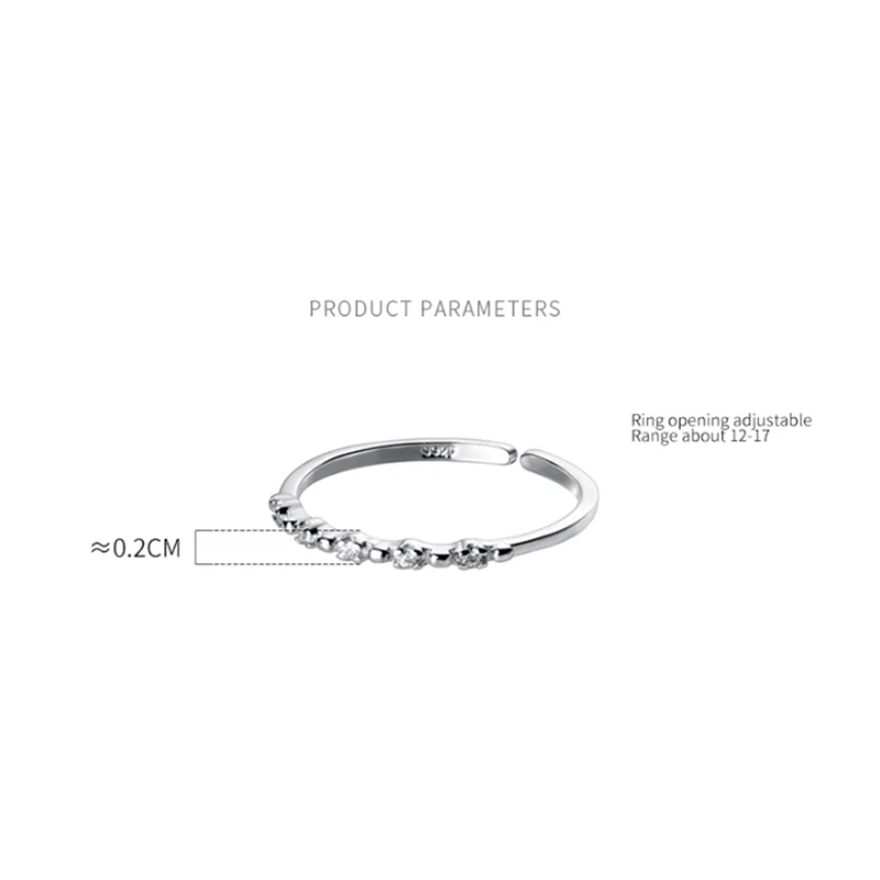 WANTME Real 925 Sterling Silver Minimalist Fashion Korean Pavé Zircon Open Finger Ring for Women Charming Wedding Jewelry Gift