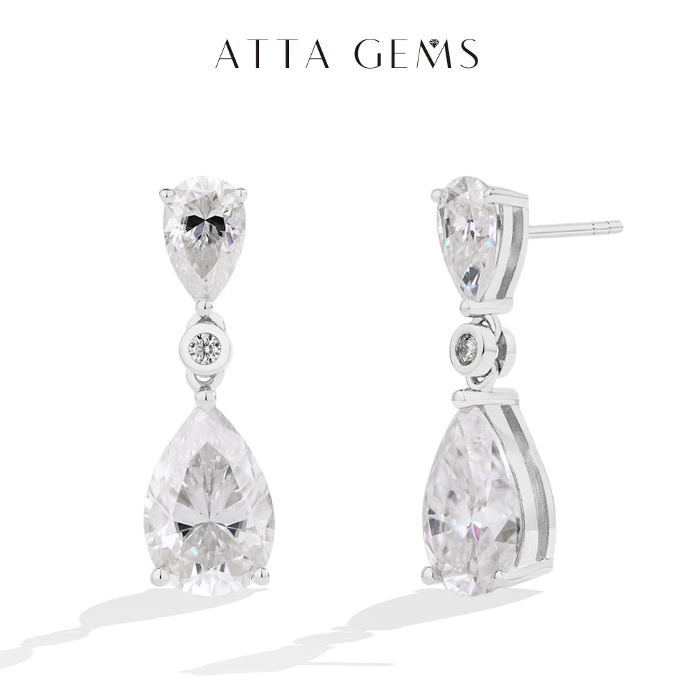 ATTAGEMS Pear Cut 5.03CT Moissanite Drop Earrings For Women Top Quality 925 Sterling Silver Engagement Wedding Fine Jewelry Gift