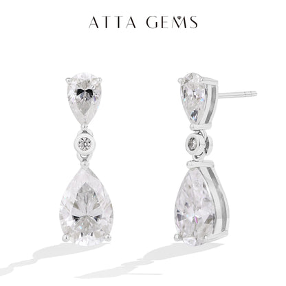 ATTAGEMS Pear Cut 5.03CT Moissanite Drop Earrings For Women Top Quality 925 Sterling Silver Engagement Wedding Fine Jewelry Gift
