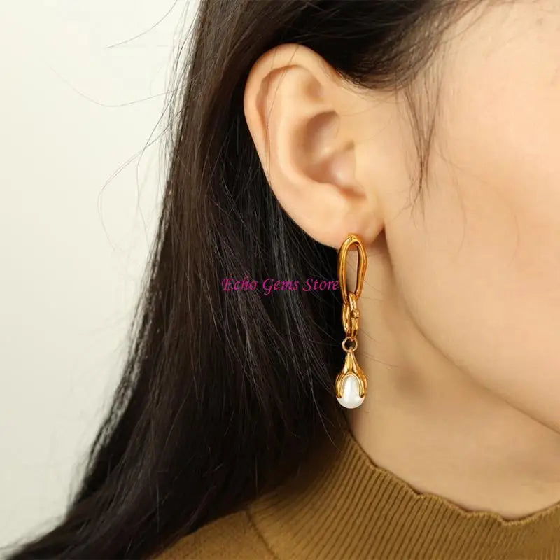 Stylish Pearls Earrings Exquisite Earrings Fashion Ear Jewelry Stainless Steel Texture Ear Studs for Various Styling C71A