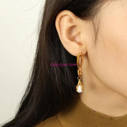 Stylish Pearls Earrings Exquisite Earrings Fashion Ear Jewelry Stainless Steel Texture Ear Studs for Various Styling C71A