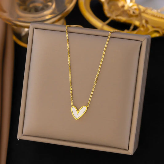Stainless Steel Shell Love Heart Pendant Necklace For Women Girls Gold Color Korean Style Clavicle Chain Wedding Jewelry Gifts