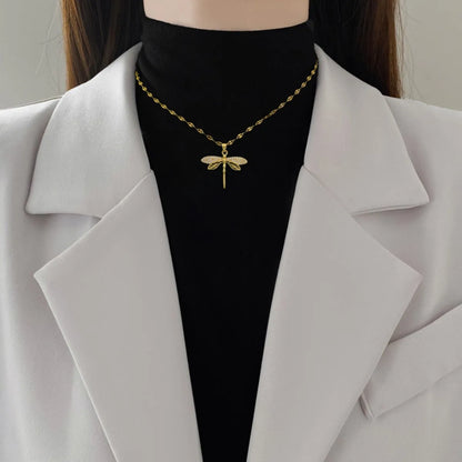 Classics Dragonfly Inlaid zircon Pendant Necklace For Women Men Personalized Gold Color Metal Party Jewelry
