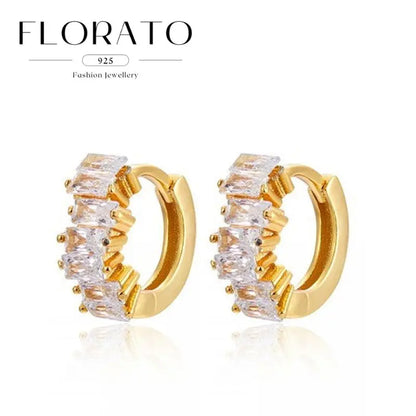 925 Sterling Silver Needle Irregular White Zircon Hoop Earrings For Women Pearl Ear Buckles Vintage Luxury Crystal Jewelry Gifts