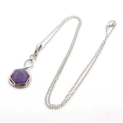 Crystal Hexagon Stone Pendant Necklace For Women Natural Amethyst Lapis Lazuli Dangle Hook Earrings Pendants Necklace Jewelry