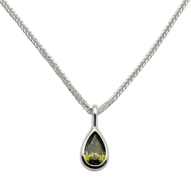 FOXANRY Stamp Water Drop Pendant Sweater Necklace Charm Women Girl INS Fashion Vintage Punk Green Zircons Party Jewelry Gift