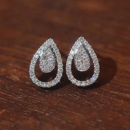 Exquisite Drop-Shaped Earrings Sparkling Embedded Fashionable Geometric Women's Jewelry Elegant Shiny Dangle Studs