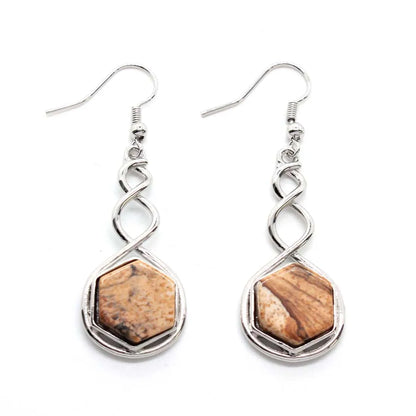 Crystal Hexagon Stone Pendant Necklace For Women Natural Amethyst Lapis Lazuli Dangle Hook Earrings Pendants Necklace Jewelry