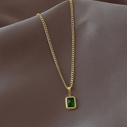 New Style Retro Alloy Square Emerald Zircon Geometric Square Pendant Necklace For Women Girls Charm Temperament Jewelry Gift