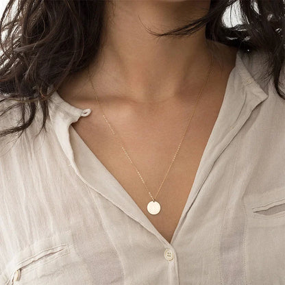 St.delan Golden round Pendant Short Stainless Steel Necklace Clavicle Chain Engraving Available Jewelry Accessory