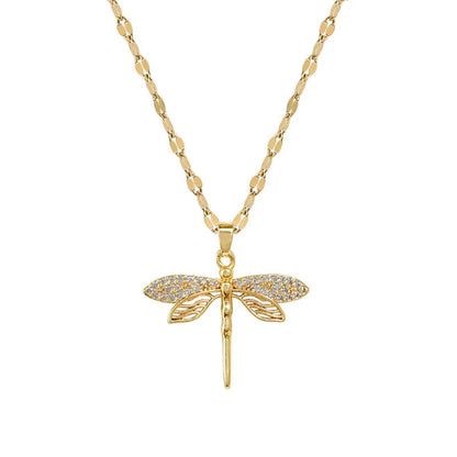 Classics Dragonfly Inlaid zircon Pendant Necklace For Women Men Personalized Gold Color Metal Party Jewelry