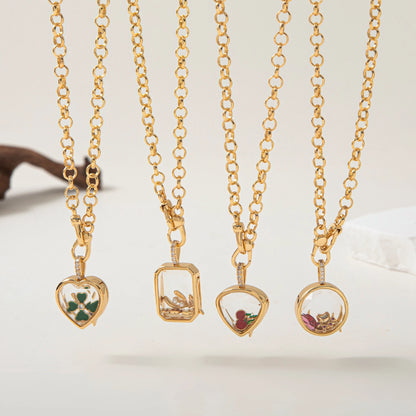 Retro personality picture box pendant with openable DIY pendant, hollow design, transparent box, gold-plated color preservation