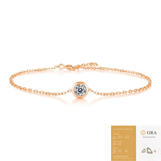 925 Sterling Silver Bubble Bracelet Surface Plated 18K Rose Gold Embedded 0.5ct Moissanite with GRA Certificate