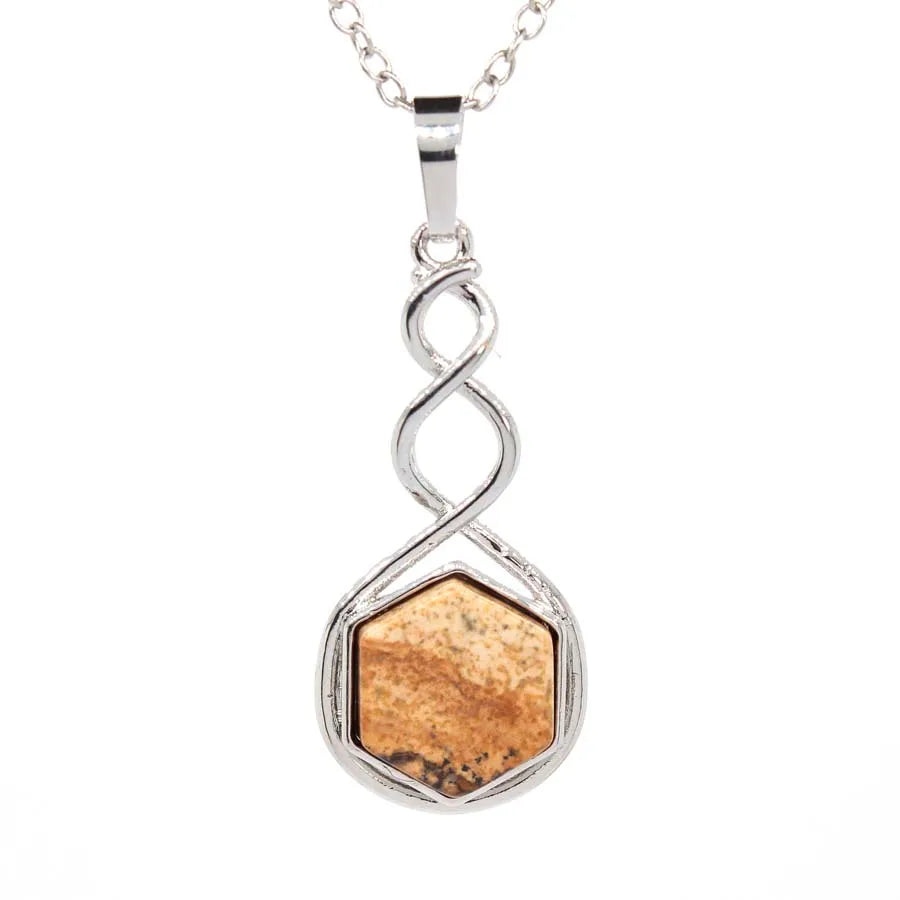 Crystal Hexagon Stone Pendant Necklace For Women Natural Amethyst Lapis Lazuli Dangle Hook Earrings Pendants Necklace Jewelry