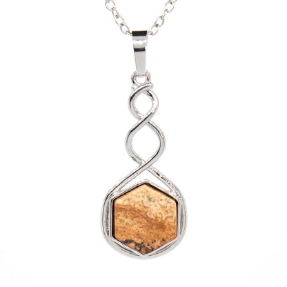 Crystal Hexagon Stone Pendant Necklace For Women Natural Amethyst Lapis Lazuli Dangle Hook Earrings Pendants Necklace Jewelry