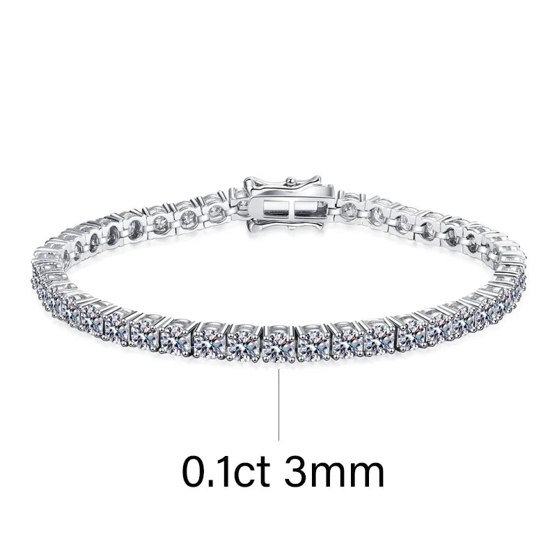 New 3mm D VVS1 Moissanite Tennis Bracelet for Women Classic Jewelry 100% 925 Sterling Silver Certified Bracelet for Men Chain