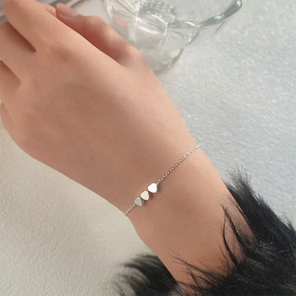Authentic 925 Sterling Silver Korean Simple Love Heart Adjustable Women Charm Bracelet Luxury Silver Jewelry Korean Party Gift