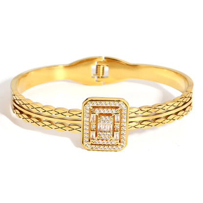 Chic Rhinestone Star Heart Bowknot Square Cuff Bracelet for Women Fashion Gold Plated Stainless Steel Bangles Jewelry Gifts