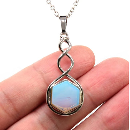 Crystal Hexagon Stone Pendant Necklace For Women Natural Amethyst Lapis Lazuli Dangle Hook Earrings Pendants Necklace Jewelry