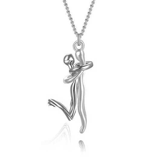 Chic Black Hug Pendant Necklace for Couples - Elegant Love Symbol, Perfect for Party & Daily Wear