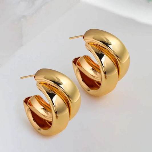 2025 New Fashion Metal Geometric Round Circle Hoop Earrings for Women Vintage Gold Color C-Shaped Statement Earring Jewelry Gift