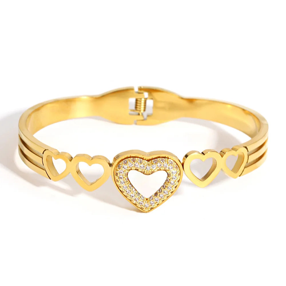 Chic Rhinestone Star Heart Bowknot Square Cuff Bracelet for Women Fashion Gold Plated Stainless Steel Bangles Jewelry Gifts