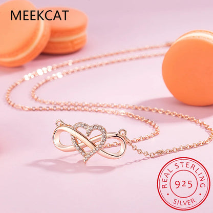 925 Sterling Silver Romantic Heart Infinity Love CZ Link Chain Pendant Necklace Forever Love For Women Wedding Fine Jewelry