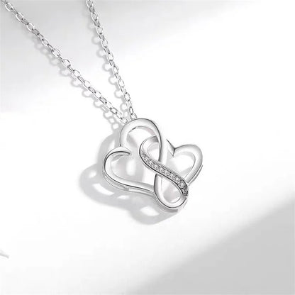Fashion Double Heart Pendant For Lady Choker Necklace Jewelry Women 925 Sterling Silver Chain Necklace Female Anniversary Gift