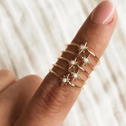 100% 925 Sterling Silver Gold Plated  Vermeil Opal Star Starburst Ring Minimal Delicate Women Jewelry
