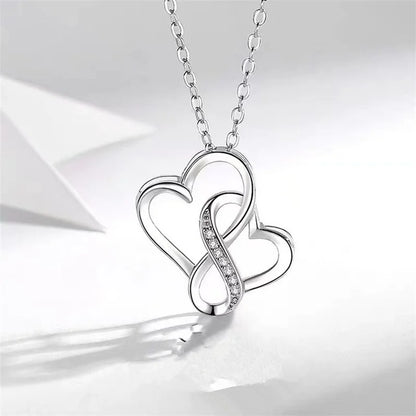 Fashion Double Heart Pendant For Lady Choker Necklace Jewelry Women 925 Sterling Silver Chain Necklace Female Anniversary Gift