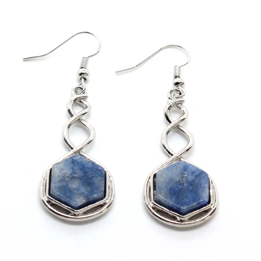 Crystal Hexagon Stone Pendant Necklace For Women Natural Amethyst Lapis Lazuli Dangle Hook Earrings Pendants Necklace Jewelry
