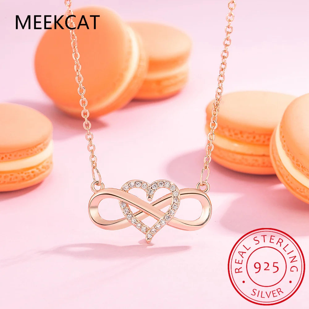 925 Sterling Silver Romantic Heart Infinity Love CZ Link Chain Pendant Necklace Forever Love For Women Wedding Fine Jewelry