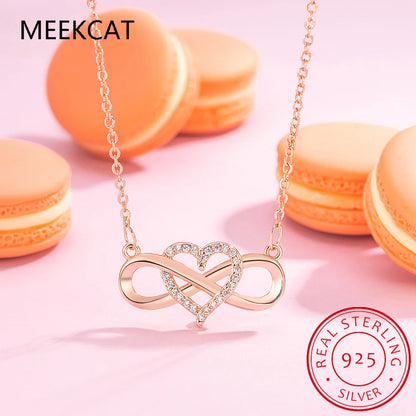 925 Sterling Silver Romantic Heart Infinity Love CZ Link Chain Pendant Necklace Forever Love For Women Wedding Fine Jewelry
