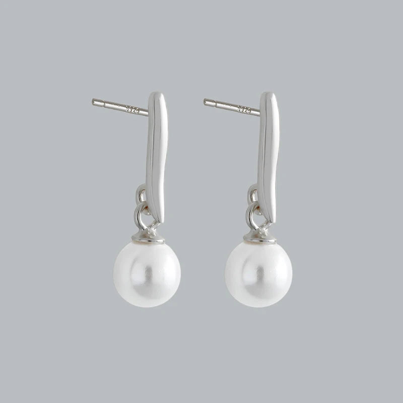 WANTME 925 Sterling Silver Fashion Korean Simple Synthetic Pearl Pendant Drop Earrings for Elegant Versatile Party Jewelry Gifts