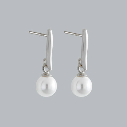 WANTME 925 Sterling Silver Fashion Korean Simple Synthetic Pearl Pendant Drop Earrings for Elegant Versatile Party Jewelry Gifts