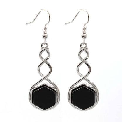 Crystal Hexagon Stone Pendant Necklace For Women Natural Amethyst Lapis Lazuli Dangle Hook Earrings Pendants Necklace Jewelry