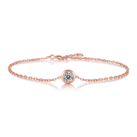 925 Sterling Silver Bubble Bracelet Surface Plated 18K Rose Gold Embedded 0.5ct Moissanite with GRA Certificate