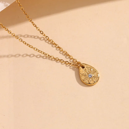 E.B.belle Sun Droplet Pendant Earrings Waterproof Hypoallergenic 316L Stainless Steel 18K Gold Plated Necklace