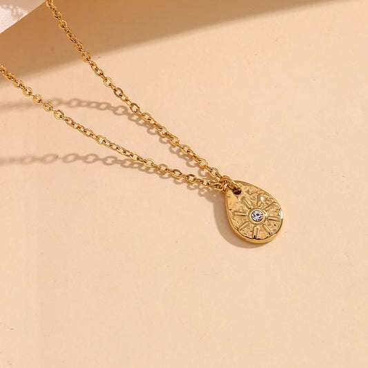 E.B.belle Sun Droplet Pendant Earrings Waterproof Hypoallergenic 316L Stainless Steel 18K Gold Plated Necklace