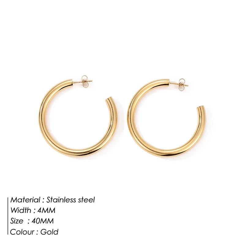 Fashion Gold Size Circle Earrings Women's Jewelry Accessories Classic Stainless Steel Earrings Wholesale
