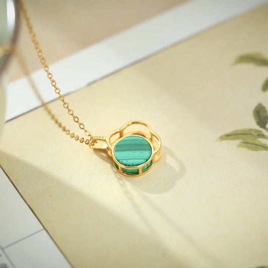 S925 Pure Silver Gold Plated Turquoise Pendant Design Jewelry Exquisite Lucky Four Leaf Clover Chinese Character Female Pendant