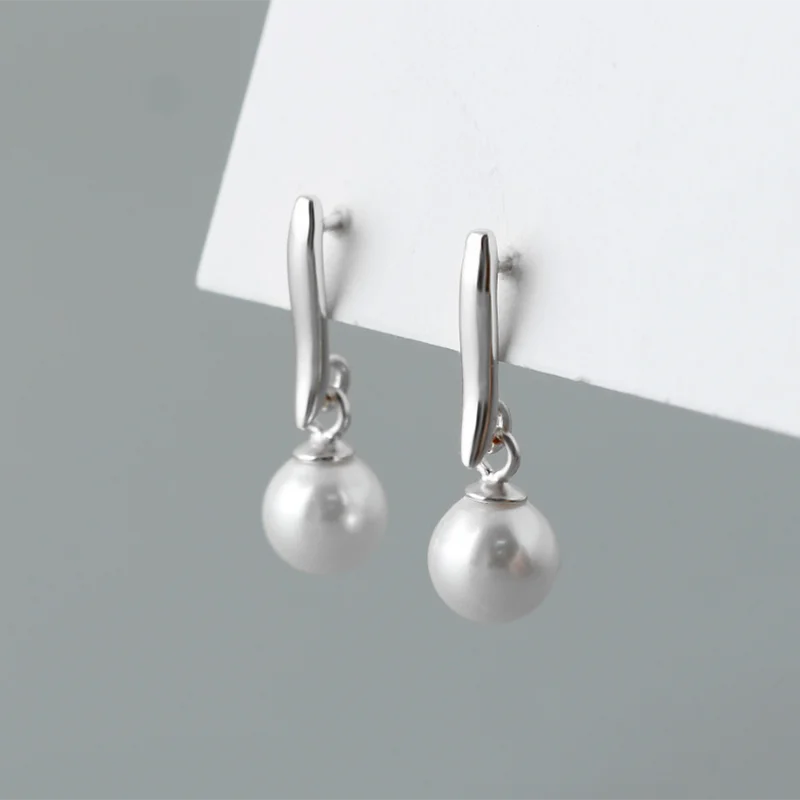 WANTME 925 Sterling Silver Fashion Korean Simple Synthetic Pearl Pendant Drop Earrings for Elegant Versatile Party Jewelry Gifts