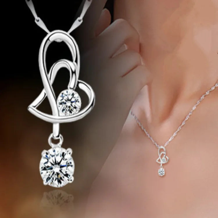 925 Sterling Silver Necklace for Women Simple Irregular Heart Moon Trendy Simple Geometric Handmade Chocker Fine Jewelry