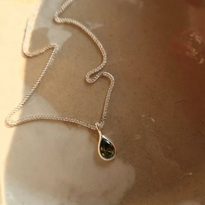 FOXANRY Stamp Water Drop Pendant Sweater Necklace Charm Women Girl INS Fashion Vintage Punk Green Zircons Party Jewelry Gift