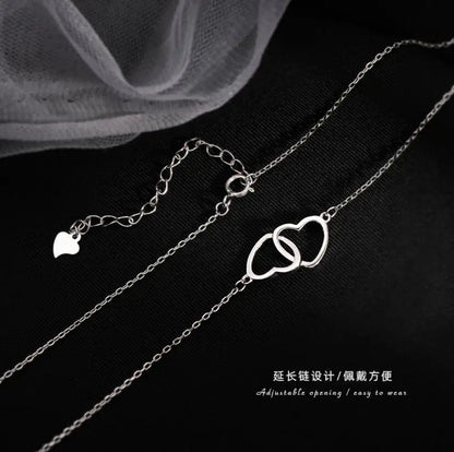 Fashion Double Love Heart Zircon Pendant Necklace 925 Sterling Silver Rose Gold Rhinestones Women's Jewelry Gift Hot Sale