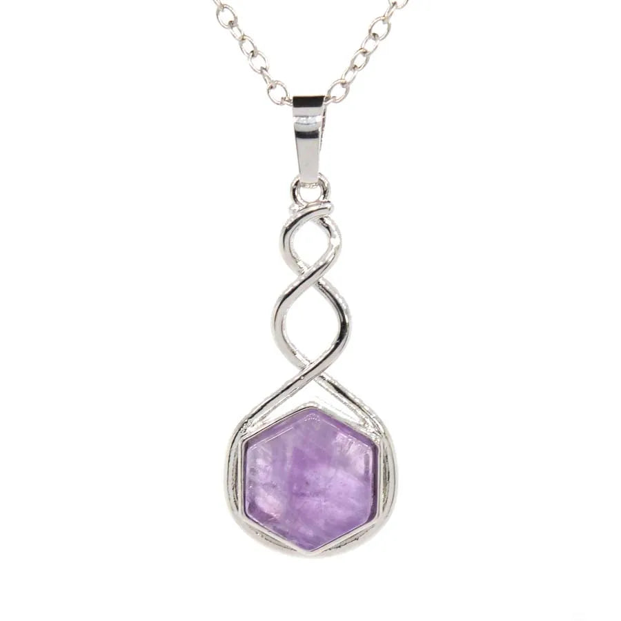 Crystal Hexagon Stone Pendant Necklace For Women Natural Amethyst Lapis Lazuli Dangle Hook Earrings Pendants Necklace Jewelry