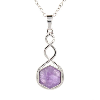 Crystal Hexagon Stone Pendant Necklace For Women Natural Amethyst Lapis Lazuli Dangle Hook Earrings Pendants Necklace Jewelry