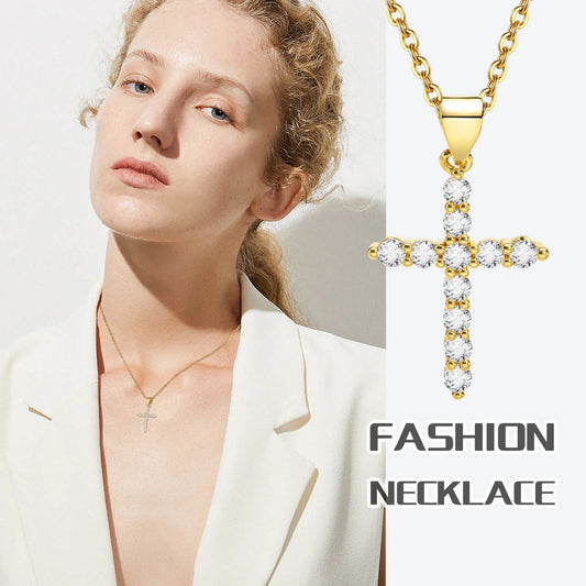 Danity Cubic Zirconia Cross Pendant Necklace for Women, Stainles Steel Chain Adjustable